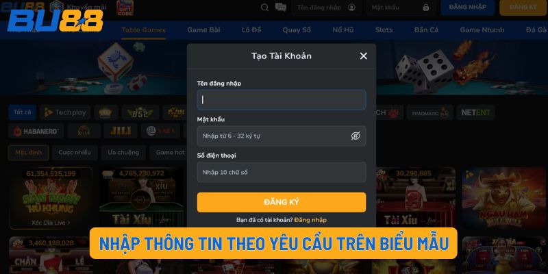 Nhập thông tin theo yêu cầu trên biểu mẫu